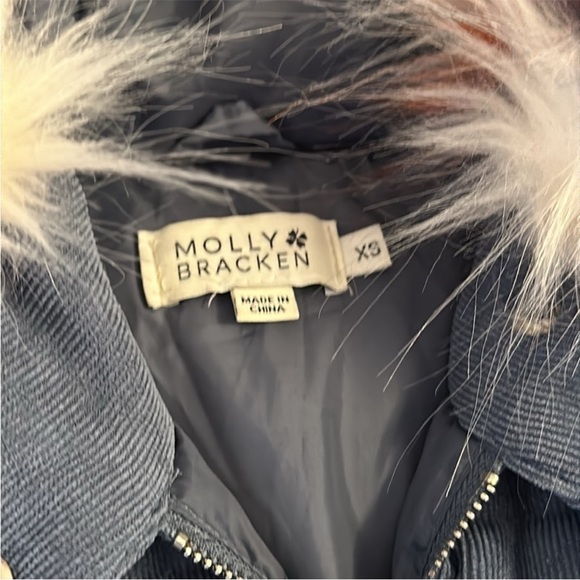 Molly Bracken Corduroy Puffer Jacket with Striped Faux Fur Hood - Picture 2 of 14